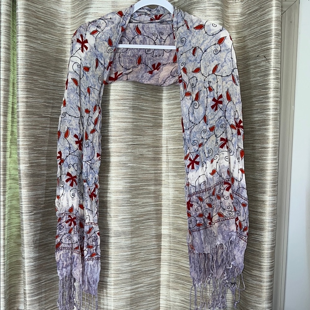 Elegant Floral Scarf - Red and Purple and Blue